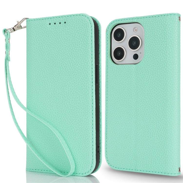 Stand Case for iPhone 13 Pro Max / 12 Pro Max Litchi Texture Leather Flip Phone Cover with Strap  /  Wallet - TechGearPal