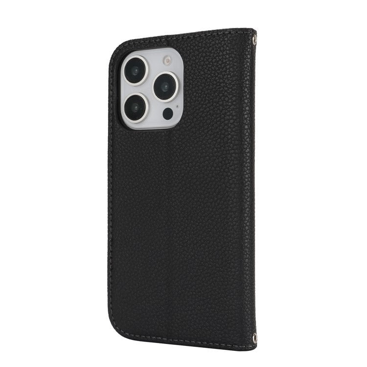 Stand Case for iPhone 14 Pro Max Litchi Texture Leather Flip Phone Cover with Strap  /  Wallet - TechGearPal