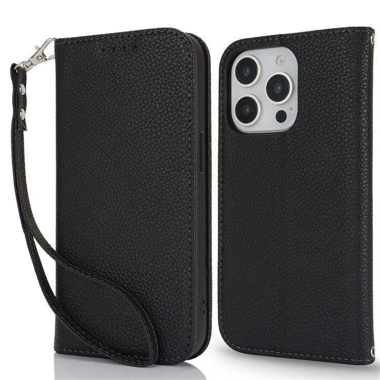Stand Case for iPhone 14 Pro Max Litchi Texture Leather Flip Phone Cover with Strap  /  Wallet - TechGearPal