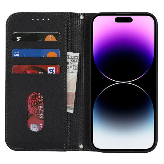 Stand Case for iPhone 14 Pro Max Litchi Texture Leather Flip Phone Cover with Strap  /  Wallet - TechGearPal