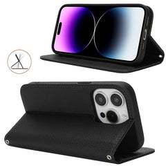 Stand Case for iPhone 14 Pro Max Litchi Texture Leather Flip Phone Cover with Strap  /  Wallet - TechGearPal