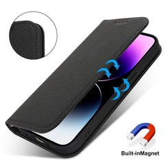 Stand Case for iPhone 14 Pro Max Litchi Texture Leather Flip Phone Cover with Strap  /  Wallet - TechGearPal