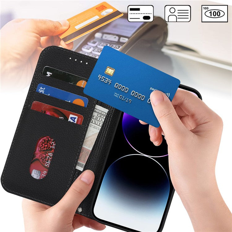 Stand Case for iPhone 14 Pro Max Litchi Texture Leather Flip Phone Cover with Strap  /  Wallet - TechGearPal