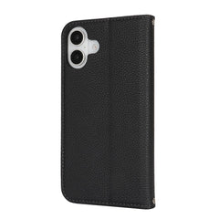 Stand Case for iPhone 16 Plus Litchi Texture Leather Flip Phone Cover with Strap  /  Wallet