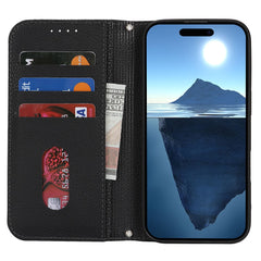 Stand Case for iPhone 16 Plus Litchi Texture Leather Flip Phone Cover with Strap  /  Wallet