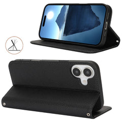 Stand Case for iPhone 16 Plus Litchi Texture Leather Flip Phone Cover with Strap  /  Wallet