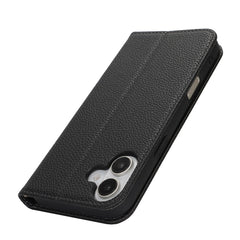Stand Case for iPhone 16 Plus Litchi Texture Leather Flip Phone Cover with Strap  /  Wallet