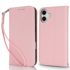 Stand Case for iPhone 16 Plus Litchi Texture Leather Flip Phone Cover with Strap  /  Wallet