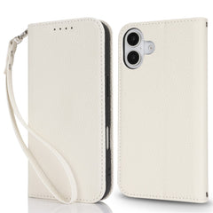 Stand Case for iPhone 16 Plus Litchi Texture Leather Flip Phone Cover with Strap  /  Wallet