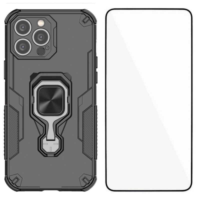 For iPhone 14 Pro Max Phone Case WANLONFENG PC TPU Back Cover Kickstand with Tempered Glass - TechGearPal