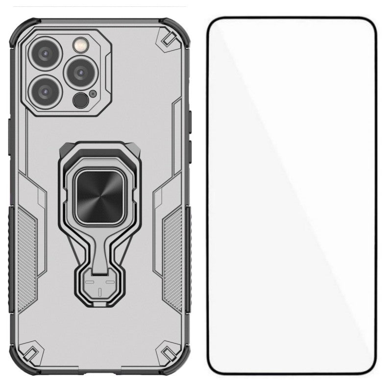 For iPhone 14 Pro Max Phone Case WANLONFENG PC TPU Back Cover Kickstand with Tempered Glass - TechGearPal