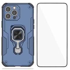 For iPhone 14 Pro Max Phone Case WANLONFENG PC TPU Back Cover Kickstand with Tempered Glass - TechGearPal