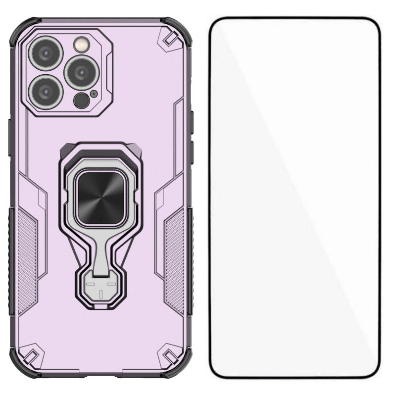 For iPhone 14 Pro Max Phone Case WANLONFENG PC TPU Back Cover Kickstand with Tempered Glass - TechGearPal