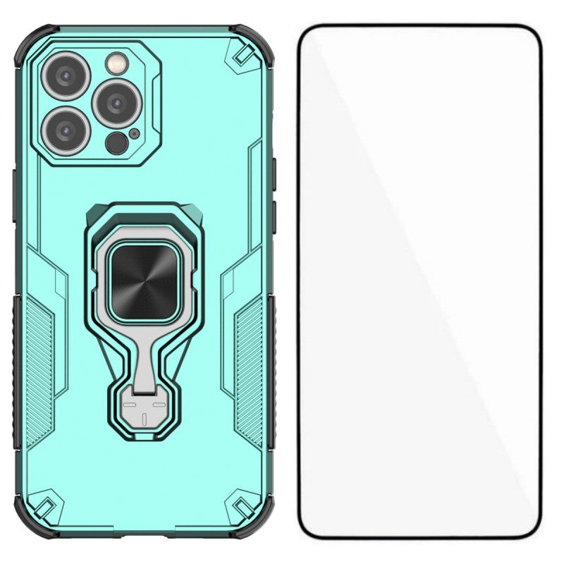 For iPhone 14 Pro Max Phone Case WANLONFENG PC TPU Back Cover Kickstand with Tempered Glass - TechGearPal