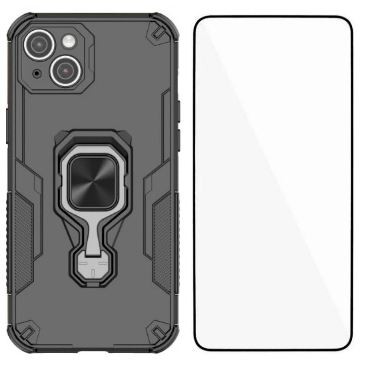 For iPhone 14 Phone Case WANLONFENG PC TPU Back Cover Kickstand with Tempered Glass - TechGearPal