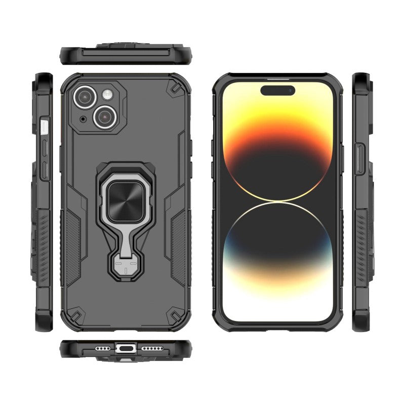 For iPhone 14 Phone Case WANLONFENG PC TPU Back Cover Kickstand with Tempered Glass - TechGearPal