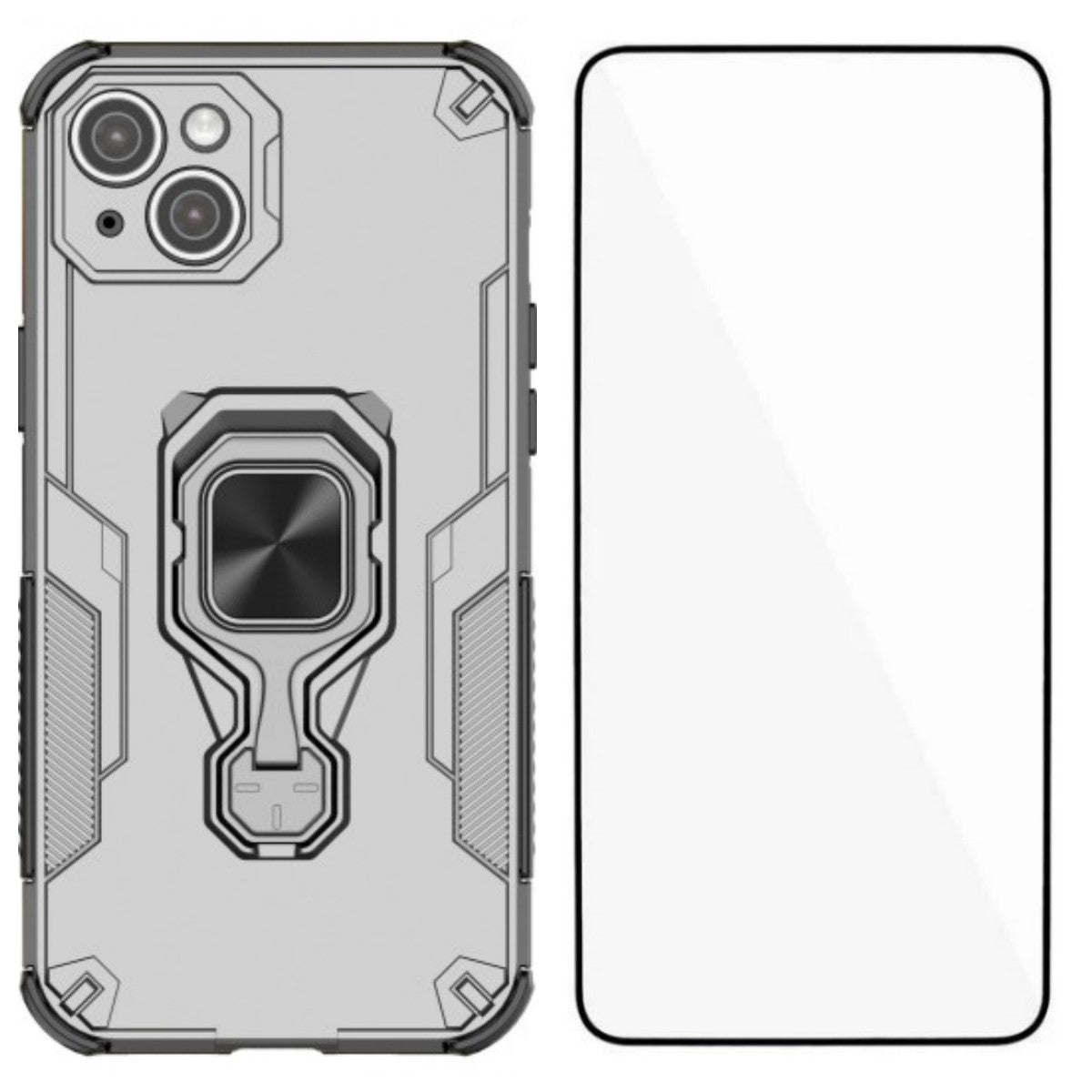 For iPhone 14 Phone Case WANLONFENG PC TPU Back Cover Kickstand with Tempered Glass - TechGearPal