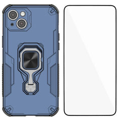 For iPhone 14 Phone Case WANLONFENG PC TPU Back Cover Kickstand with Tempered Glass - TechGearPal