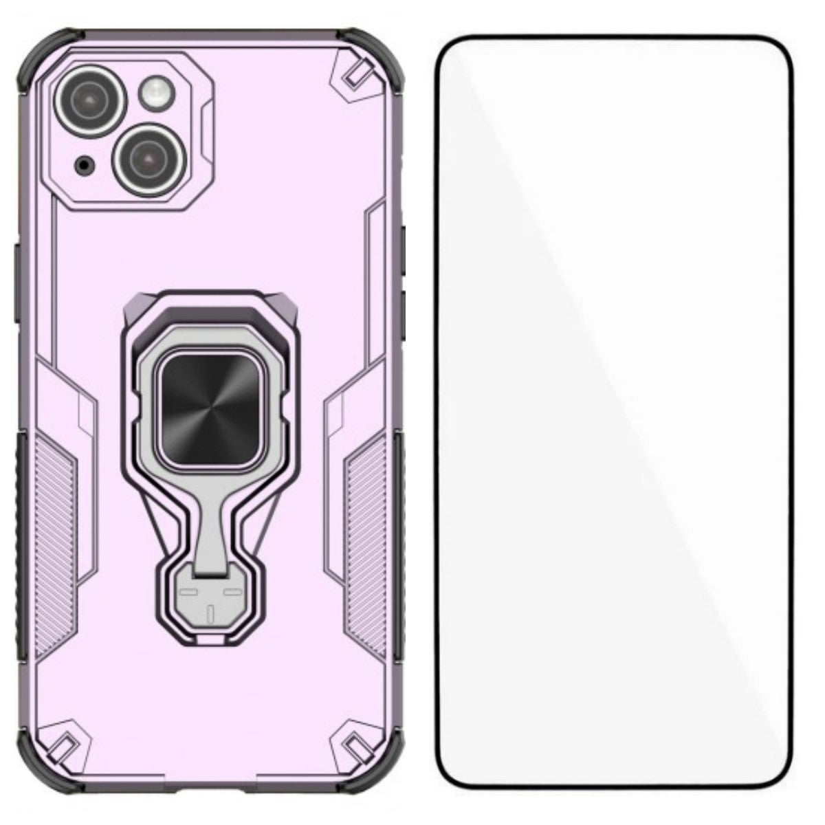 For iPhone 14 Phone Case WANLONFENG PC TPU Back Cover Kickstand with Tempered Glass - TechGearPal