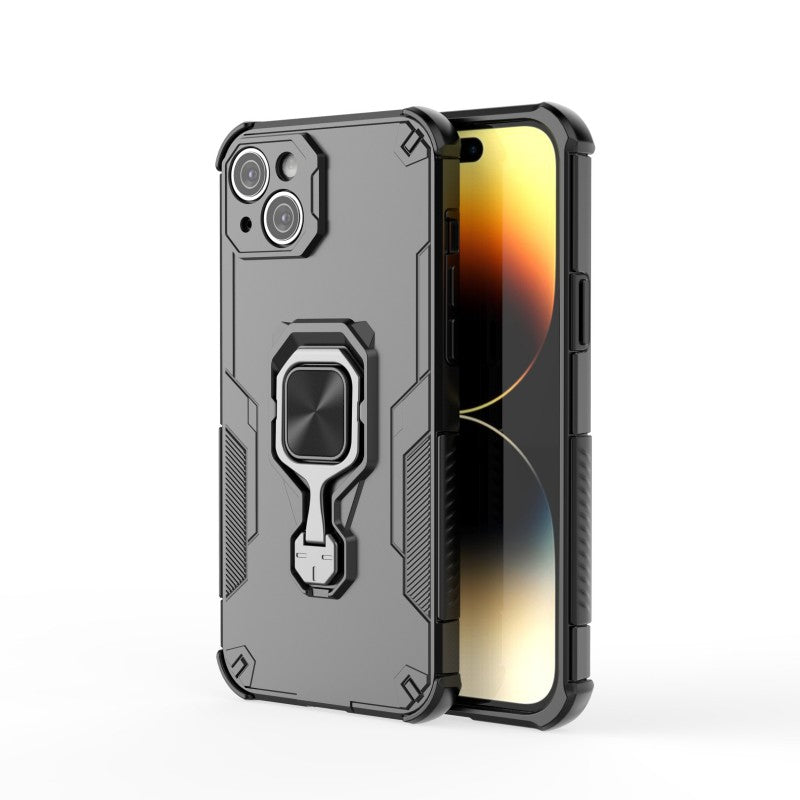For iPhone 13 6.1 inch Phone Case WANLONFENG PC TPU Back Cover Kickstand with Tempered Glass - TechGearPal