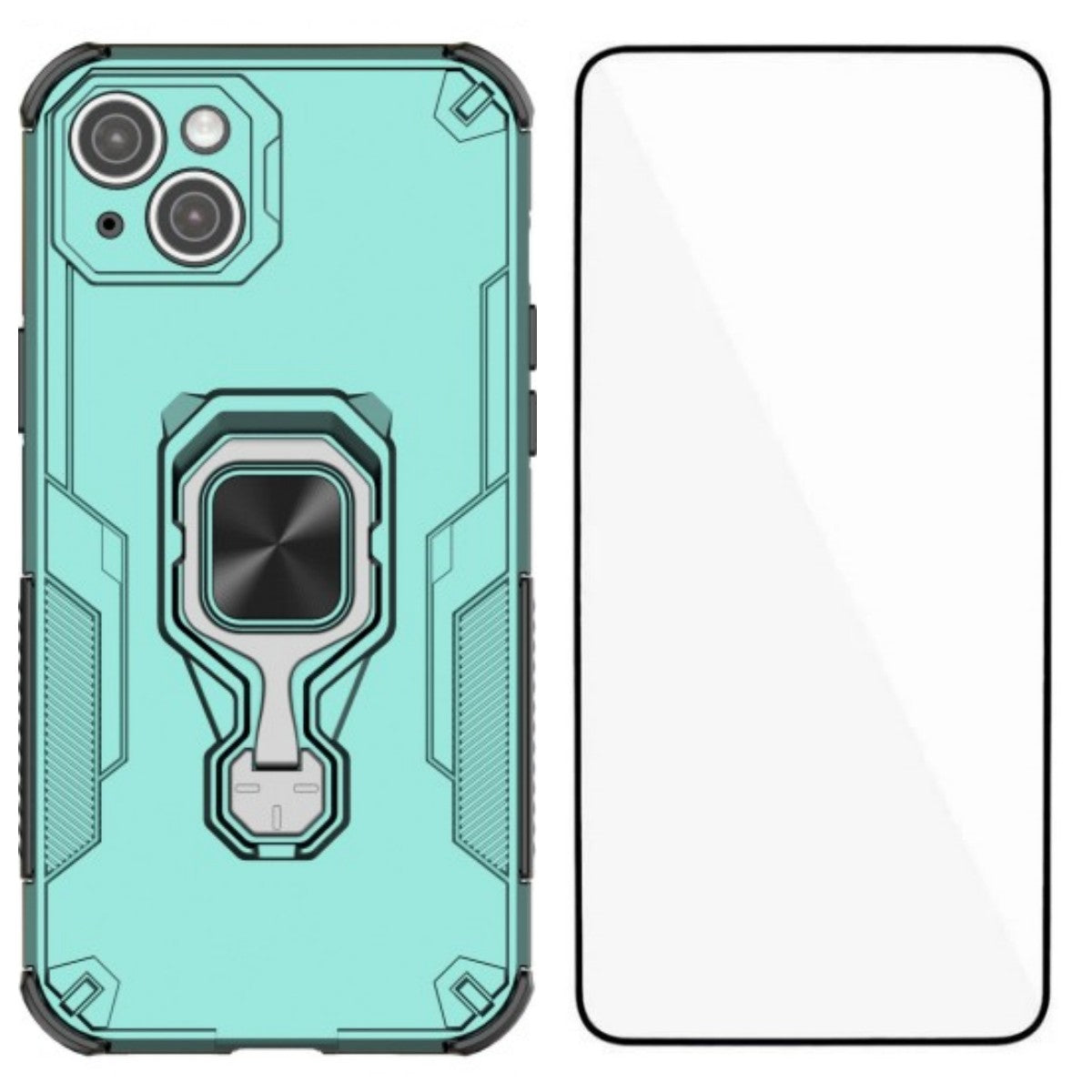 For iPhone 13 6.1 inch Phone Case WANLONFENG PC TPU Back Cover Kickstand with Tempered Glass - TechGearPal