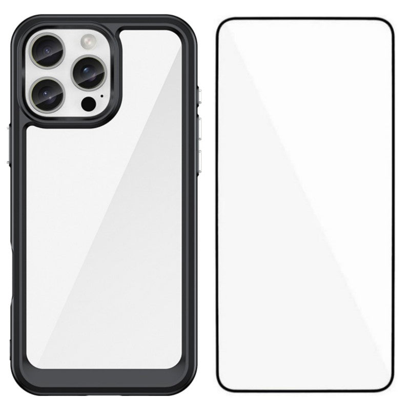 For iPhone 16 Pro Phone Case WANLONFENG XC Series TPU Acrylic Cover with Tempered Glass (Big Lens Hole) - TechGearPal