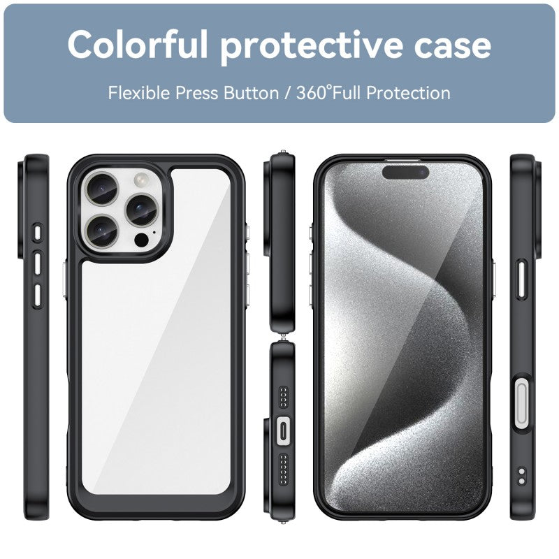 For iPhone 16 Pro Phone Case WANLONFENG XC Series TPU Acrylic Cover with Tempered Glass (Big Lens Hole) - TechGearPal