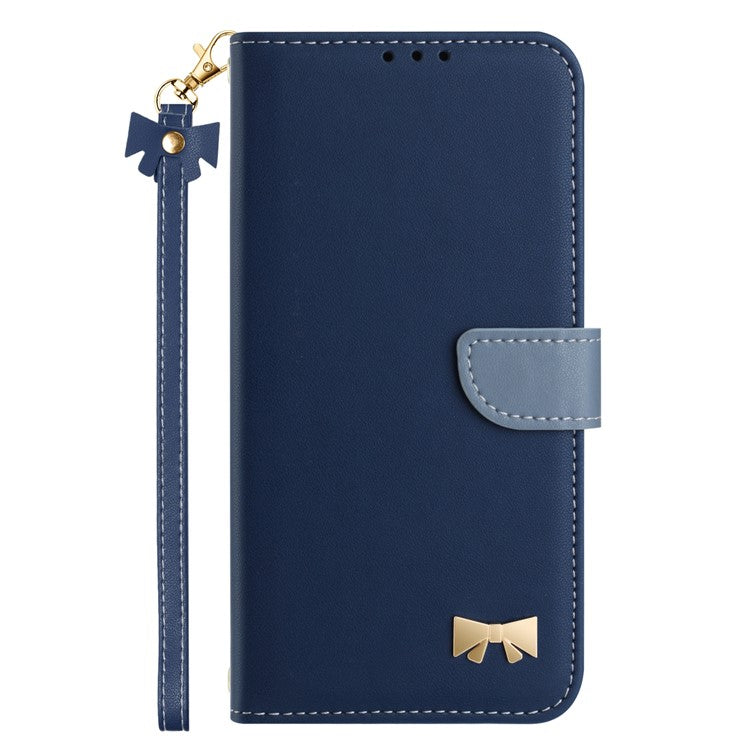 For iPhone 14 / 13 Case Bowknot Decor Wallet Leather Phone Cover with Wrist Strap - TechGearPal