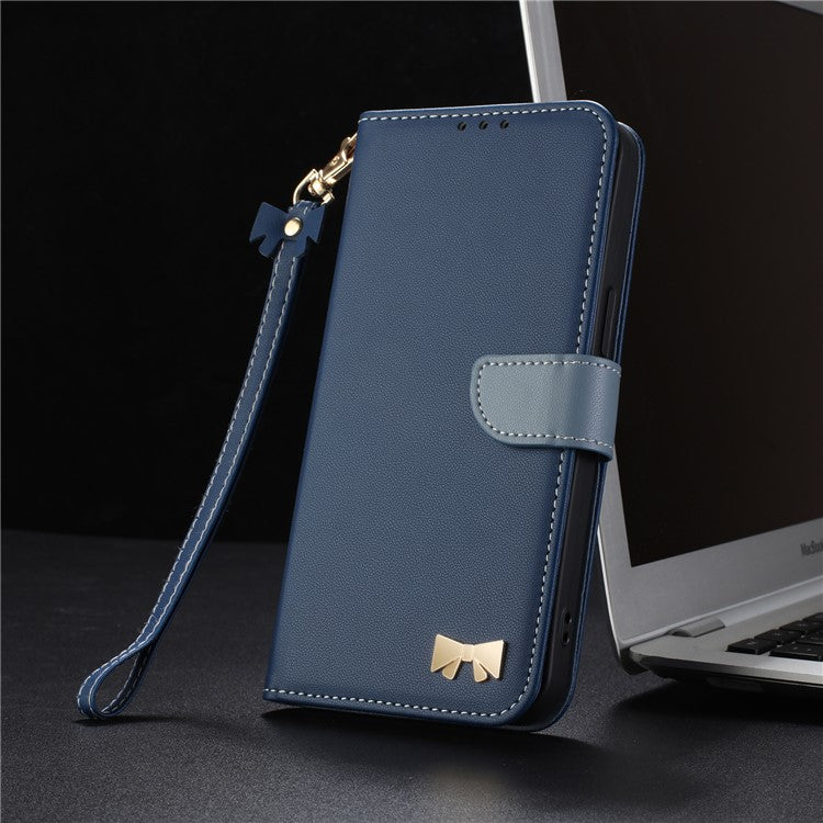 For iPhone 14 / 13 Case Bowknot Decor Wallet Leather Phone Cover with Wrist Strap - TechGearPal