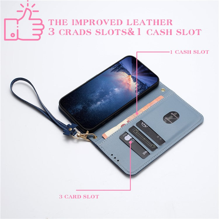 For iPhone 14 / 13 Case Bowknot Decor Wallet Leather Phone Cover with Wrist Strap - TechGearPal