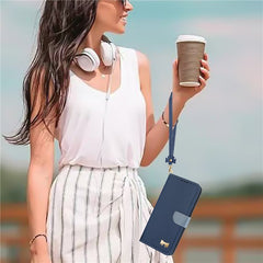 For iPhone 14 / 13 Case Bowknot Decor Wallet Leather Phone Cover with Wrist Strap - TechGearPal