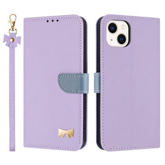 For iPhone 14 / 13 Case Bowknot Decor Wallet Leather Phone Cover with Wrist Strap - TechGearPal