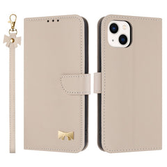 For iPhone 14 / 13 Case Bowknot Decor Wallet Leather Phone Cover with Wrist Strap - TechGearPal