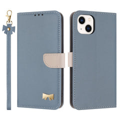For iPhone 14 / 13 Case Bowknot Decor Wallet Leather Phone Cover with Wrist Strap - TechGearPal