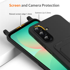 Für Samsung Galaxy A56 5G / Galaxy A36 5G Hülle Flüssigsilikon Kartenhalter Rückseite Telefonabdeckung mit Lanyard 