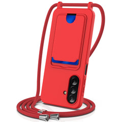 Für Samsung Galaxy A56 5G / Galaxy A36 5G Hülle Flüssigsilikon Kartenhalter Rückseite Telefonabdeckung mit Lanyard 