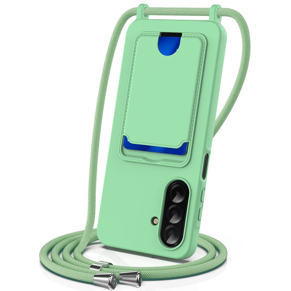 Für Samsung Galaxy A56 5G / Galaxy A36 5G Hülle Flüssigsilikon Kartenhalter Rückseite Telefonabdeckung mit Lanyard 