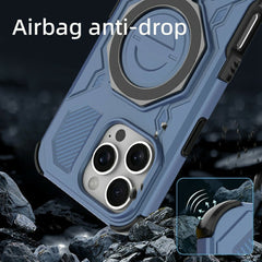 For iPhone 16 Pro Max Magnetic Case Rotating Metal Kickstand Shockproof PC + TPU Phone Back Cover