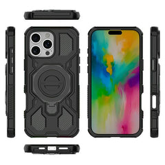 For iPhone 16 Pro Max Magnetic Case Rotating Metal Kickstand Shockproof PC + TPU Phone Back Cover
