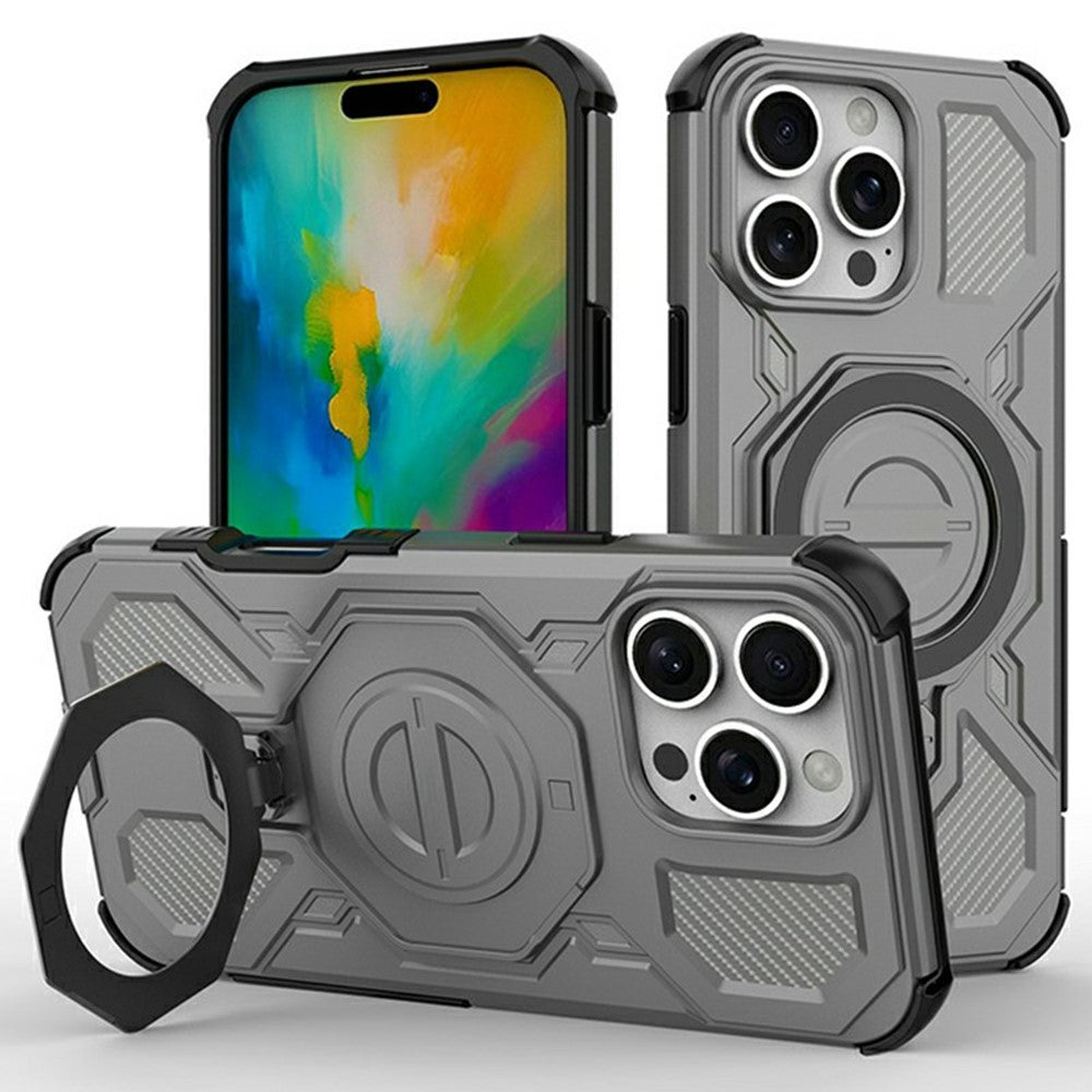 For iPhone 16 Pro Max Magnetic Case Rotating Metal Kickstand Shockproof PC + TPU Phone Back Cover