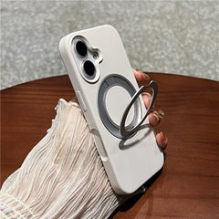 For iPhone 16 Case Rotating Kickstand Liquid Silicone Phone Case Compatible with MagSafe