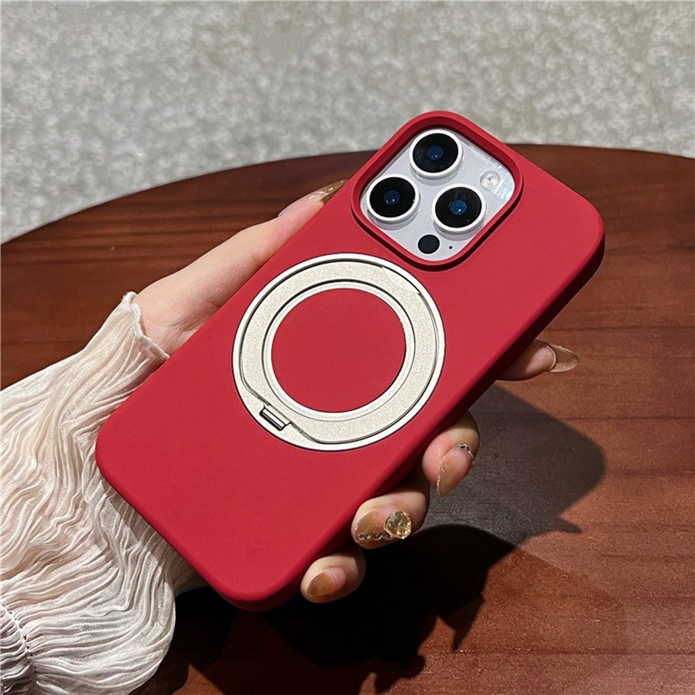 For iPhone 16 Pro Case Rotating Kickstand Liquid Silicone Phone Case Compatible with MagSafe