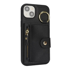 For iPhone 14 / 13 Case Litchi Textured PU Leather + TPU Kickstand Phone Cover with Card Slot - TechGearPal