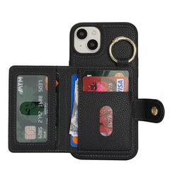 For iPhone 14 / 13 Case Litchi Textured PU Leather + TPU Kickstand Phone Cover with Card Slot - TechGearPal