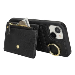 For iPhone 14 / 13 Case Litchi Textured PU Leather + TPU Kickstand Phone Cover with Card Slot - TechGearPal