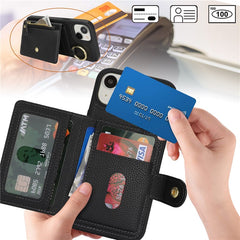 For iPhone 14 / 13 Case Litchi Textured PU Leather + TPU Kickstand Phone Cover with Card Slot - TechGearPal
