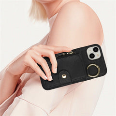 For iPhone 14 / 13 Case Litchi Textured PU Leather + TPU Kickstand Phone Cover with Card Slot - TechGearPal