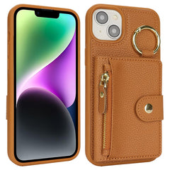 For iPhone 14 / 13 Case Litchi Textured PU Leather + TPU Kickstand Phone Cover with Card Slot - TechGearPal
