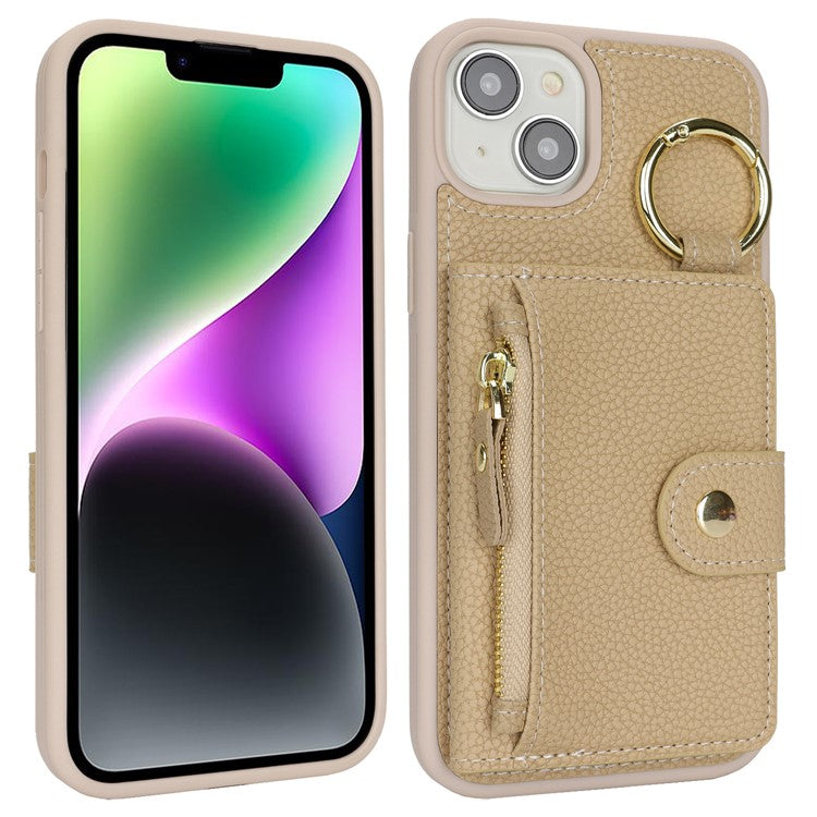 For iPhone 14 / 13 Case Litchi Textured PU Leather + TPU Kickstand Phone Cover with Card Slot - TechGearPal