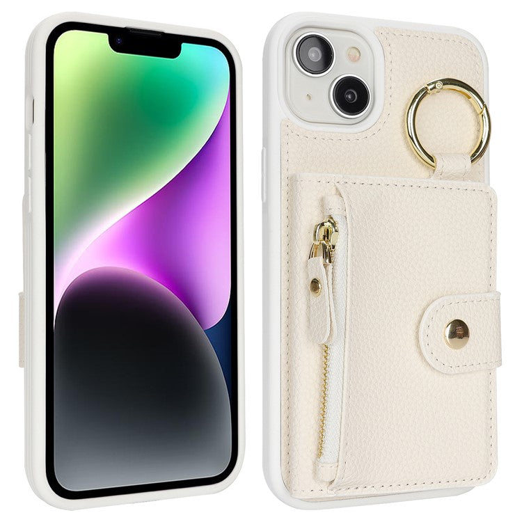 For iPhone 14 / 13 Case Litchi Textured PU Leather + TPU Kickstand Phone Cover with Card Slot - TechGearPal